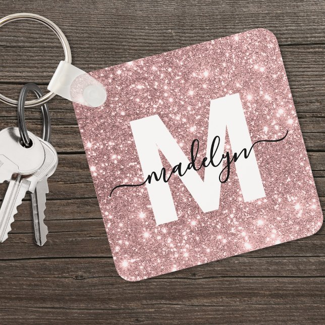 Porte-clés Monogramme Pailleté Or Rose (Rose Gold Glitter Monogram keychain)
