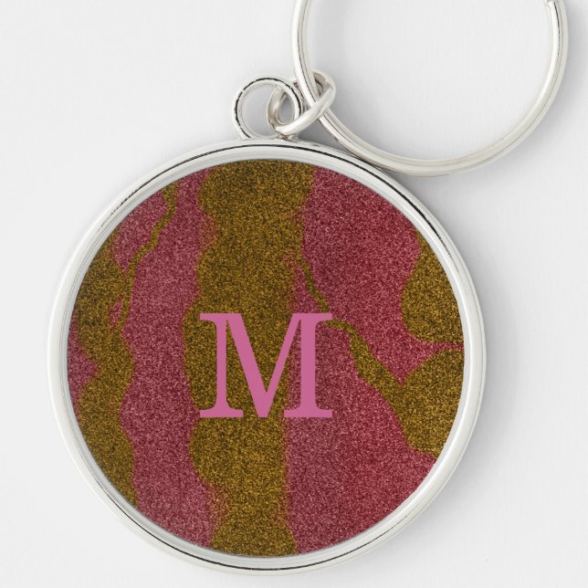 Porte-clés Monogramme Pailleté Rose Brun Élégant (Devant)