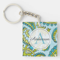 Monogramme Paisley Colorée Aqua Boho Chic branché