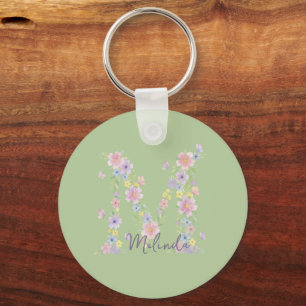 Porte-clés Monogramme Papillon Floral Vintage