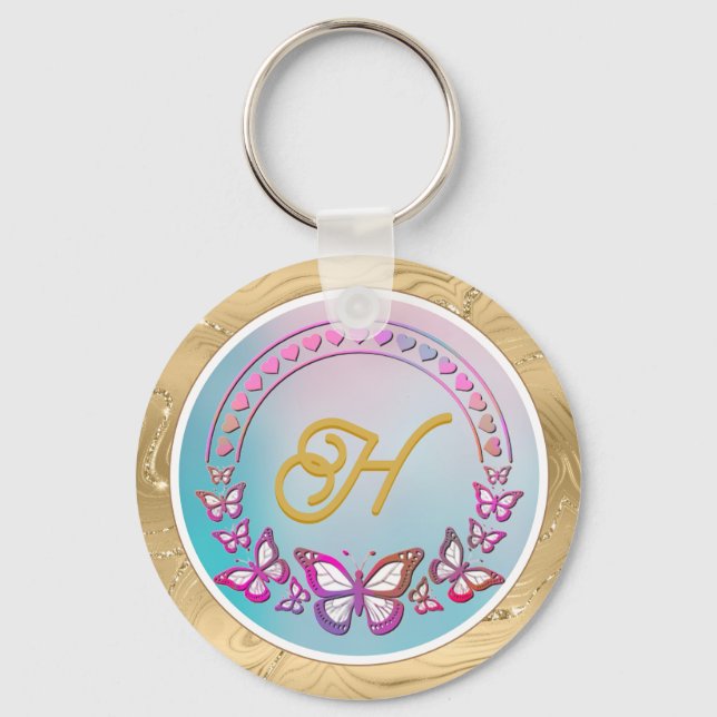 Porte-clés Monogramme papillon personnalisé (Recto)