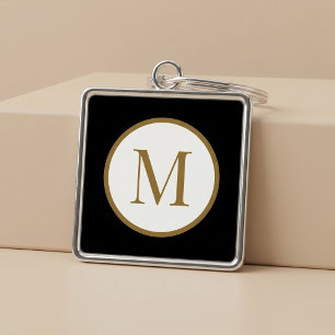 Porte-clés Monogramme personnalisé avec sceau central noir et