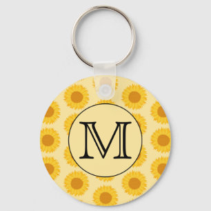 Porte-clés Monogramme personnalisé, avec tournesol jaune.