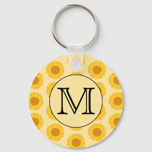Porte-clés Monogramme personnalisé, avec tournesol jaune. (Recto)