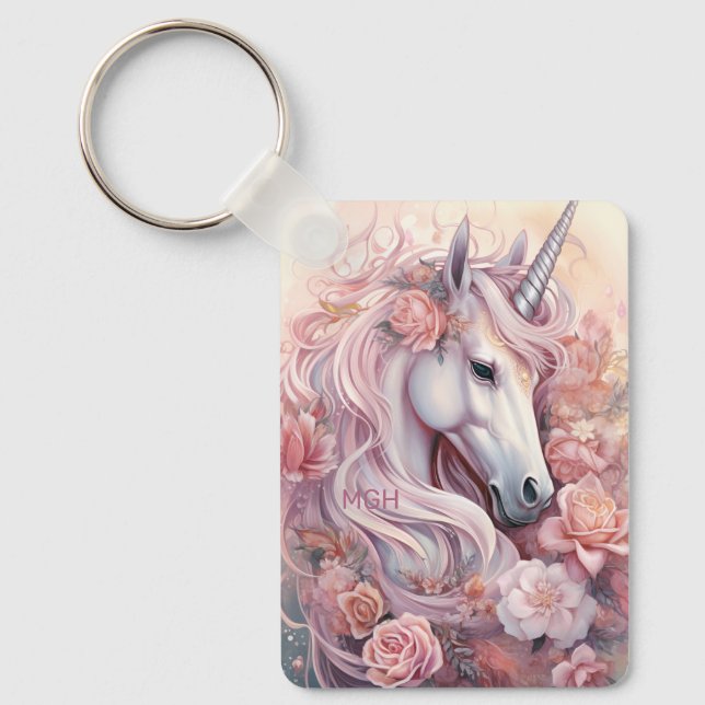 Porte-clés Monogramme personnalisé belle licorne (Recto)