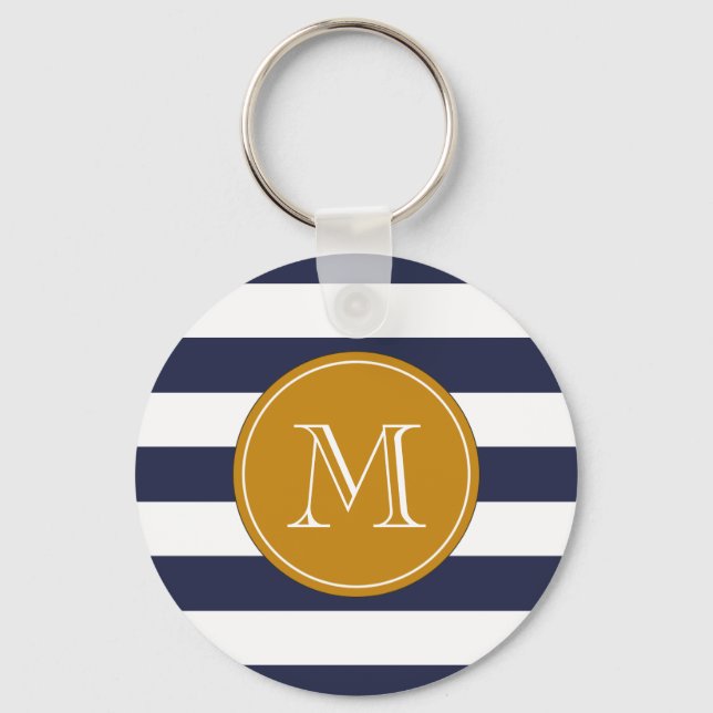 Porte-clés Monogramme personnalisé Bleu de marine (Recto)