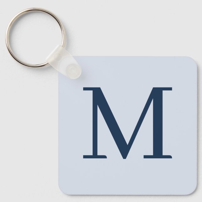 Porte-clés Monogramme personnalisé bleu élégant (Recto)