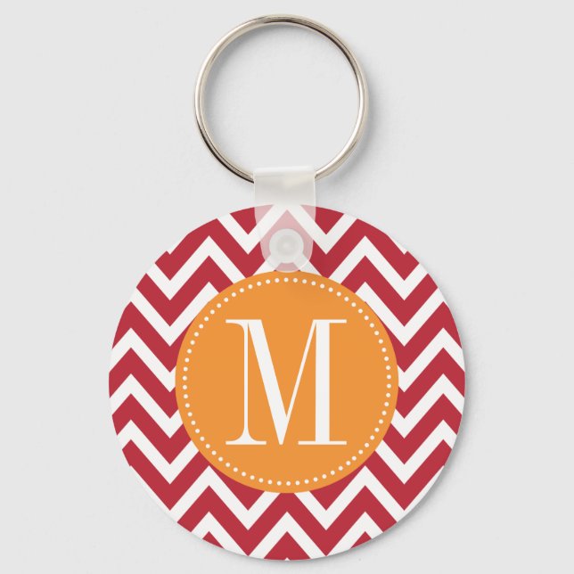 Porte-clés Monogramme personnalisé Chevron rouge orange et fo (Recto)