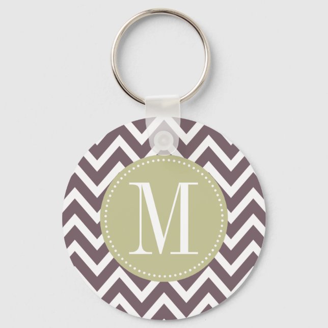 Porte-clés Monogramme personnalisé Chevron vert clair et viol (Recto)
