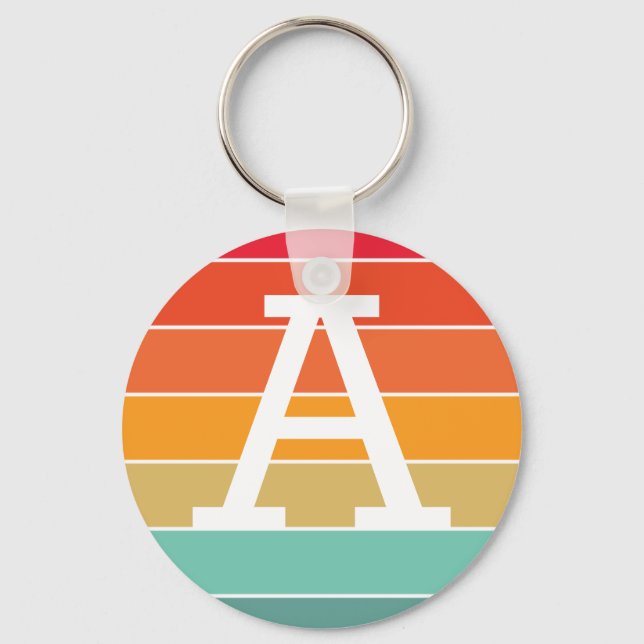Porte-clés Monogramme personnalisé Coucher de soleil Rétro (Recto)