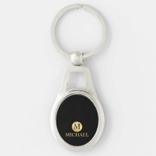 Porte-clés Monogramme personnalisé de luxe noir et or