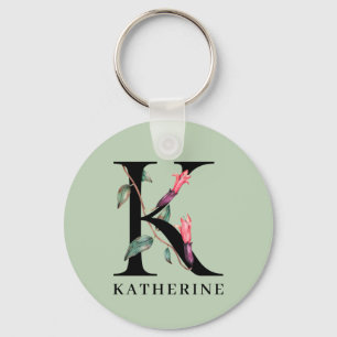 Porte-clés Monogramme personnalisé en alphabet floral K