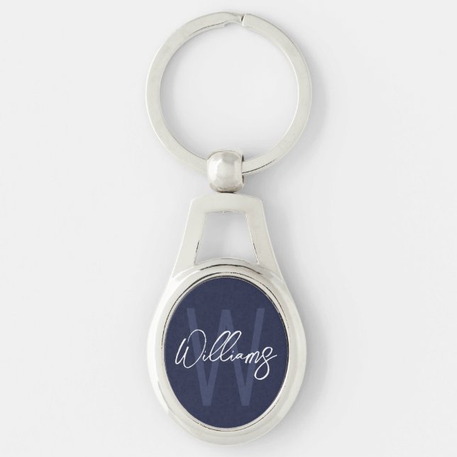 Porte-clés Monogramme personnalisé et nom en écriture bleue m (Devant)