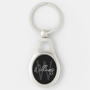 Porte-clés Monogramme personnalisé et nom en écriture noire