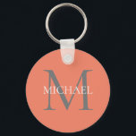 Porte-clés Monogramme personnalisé et nom rose clair<br><div class="desc">Monogramme et cadeaux de nom élégants personnalisés avec monogramme personnalisé dans le style de police serif classique avec boîte de nom au milieu du monogramme.</div>