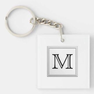 Porte-clés Monogramme personnalisé imprimé. Noir et Blanc.