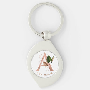 Porte-clés Monogramme personnalisé initiale florale or rose