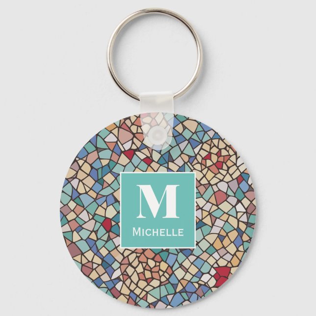 Porte-clés Monogramme personnalisé Mosaïque Carreaux Porte -  (Recto)