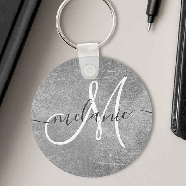 Porte-clés Monogramme personnalisé Nom Écriture manuscrite Fe (Créateur téléchargé)