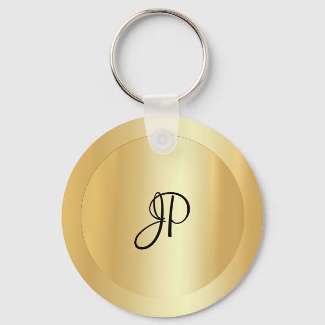 Porte-clés Monogramme personnalisé Nom initial Faux Gold Modè (Recto)