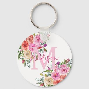 Porte-clés Monogramme Personnalisez Aquarelle Floral