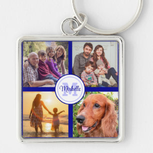 Porte-clés Monogramme photo collage famille porte - clé noir