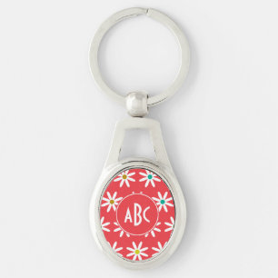 Porte-clés Monogramme points rose daisy
