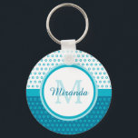 Porte-clés Monogramme Pois bleu turquoise mod avec nom<br><div class="desc">Donnez à votre style personnel un look girly contemporain avec ce porte - clé bleu turquoise et blanc tendance avec un motif à pois en cercle mod. N'importe quelle fille moderne aimerait avoir son nom et monogramme initial personnalisé sur ce design preppy et moderne.</div>