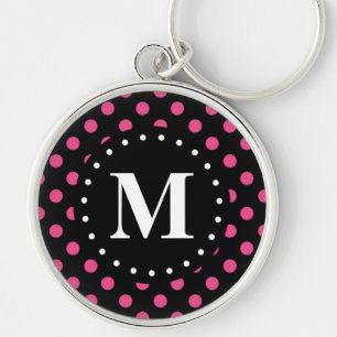 Porte-clés Monogramme Pois noir rose chaud