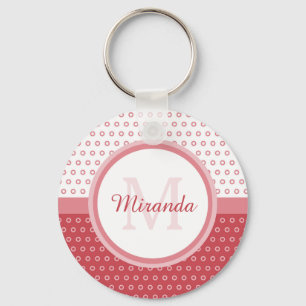 Porte-clés Monogramme Pois rose et blanc avec nom