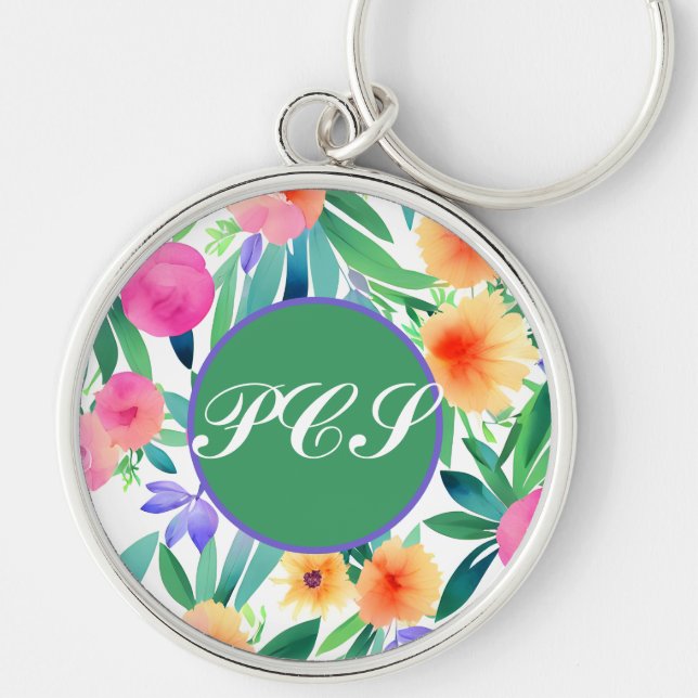 Porte-clés Monogramme Porte - clé Fleurs de ressort brillante (Devant)