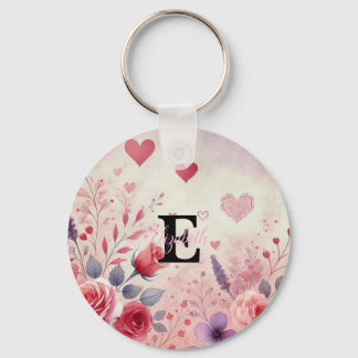 Porte-clés Monogramme prénom coeurs de la Saint-Valentin aqua