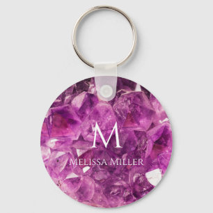 Porte-clés Monogramme Purple Améthyste Crystal Nom Personnali