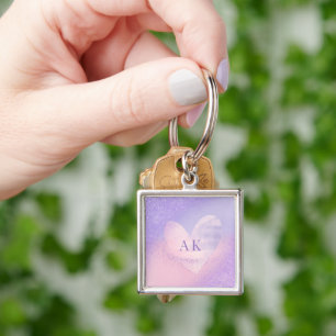 Porte-clés Monogramme Purple Pink Gradient Coeur