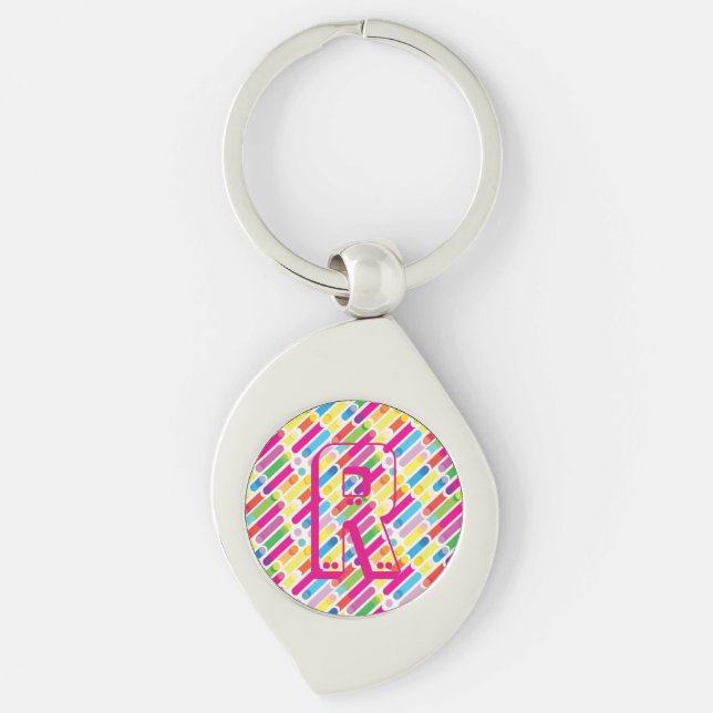 Porte-clés Monogramme Rainbow Diagonal Lines Motif Pop Art (Devant)