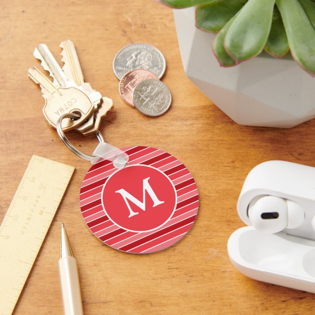 Porte-clés Monogrammé rayé de nuances de rouge et de blanc (Bureau)