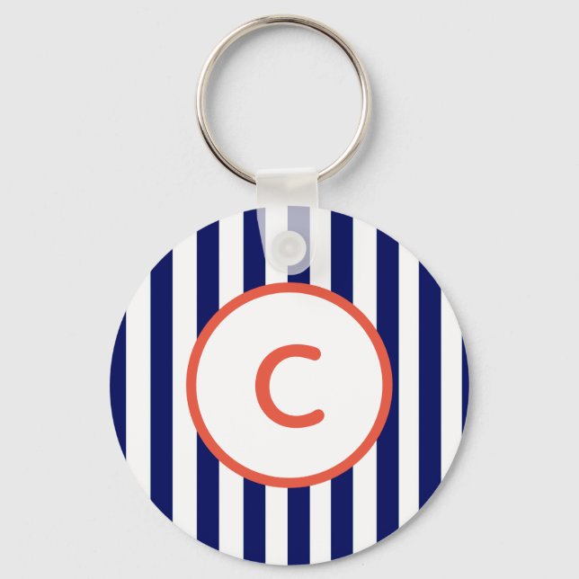 Porte-clés monogrammé rayé marine (Recto)