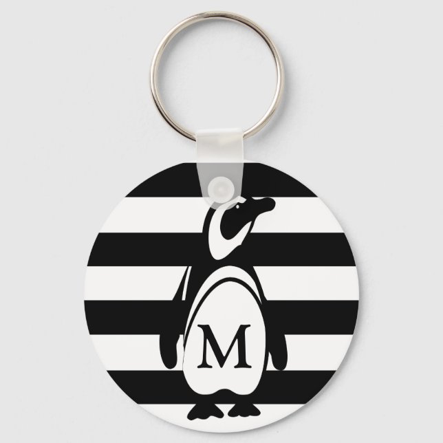 Porte-clés Monogramme rayé noir et blanc pingouin (Recto)