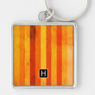 Porte-clés Monogramme rayures orange rouge altéré chaud
