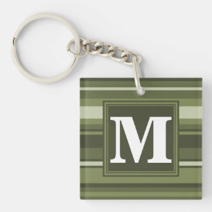 Porte-clés Monogramme rayures vert olive