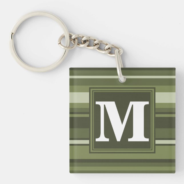 Porte-clés Monogramme rayures vert olive (Devant)