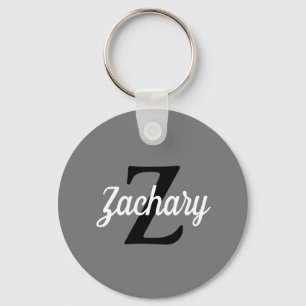 Porte-clés Monogramme Rétro Personnalisé Gris Noir Blanc