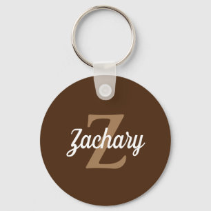 Porte-clés Monogramme Rétro Personnalisé Marron Beige Blanc