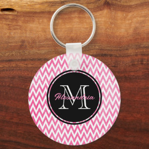 Porte-clés Monogramme rose blanc Chevron