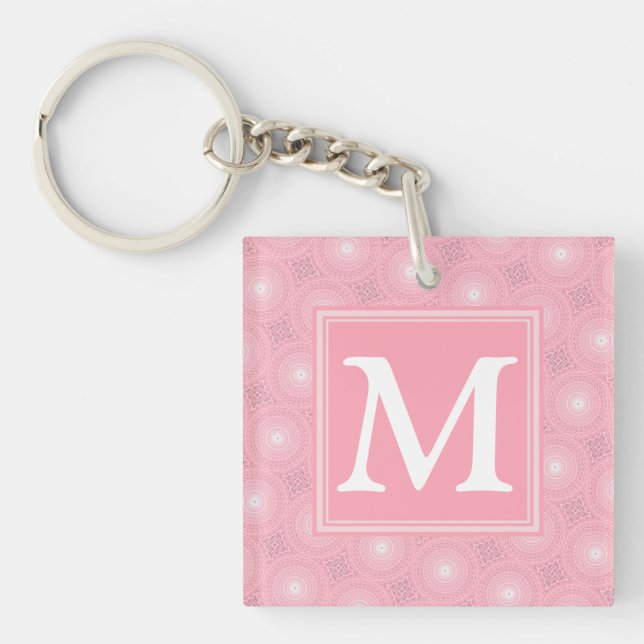 Porte-clés Monogramme rose cercles motif (Devant)