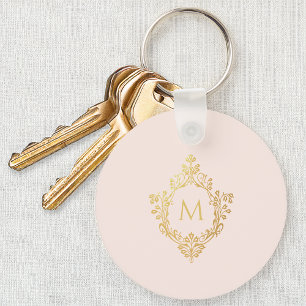 Porte-clés Monogramme Rose Elégant Vintage Faux Gold Foil Cre