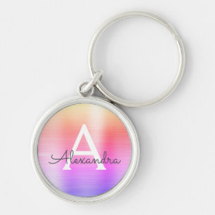 Porte-clés Monogramme rose et pourpre d'acier inoxydable de