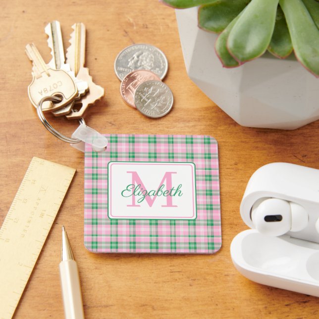 Porte-clés Monogramme rose et vert preppy (Bureau)