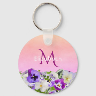 Porte-clés Monogramme rose floraux