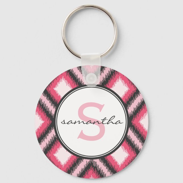 Porte-clés Monogramme rose Ikat (Recto)